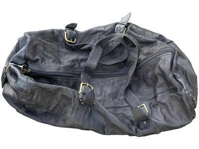 Black Leather Stash Duffel Robbers Holdall Bag Props, Prop Hire