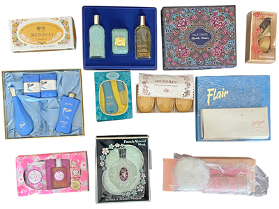 Retro Womens Toiletries Perfumes Soaps In Original Packaging Props, Prop Hire