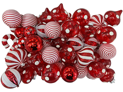 Stripe and Dot Candy Xmas Baubles Props, Prop Hire