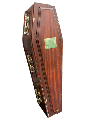Coffin With Custom Plaque Props, Prop Hire