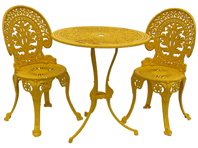 Mustard Garden Metal Table and Chairs Props, Prop Hire