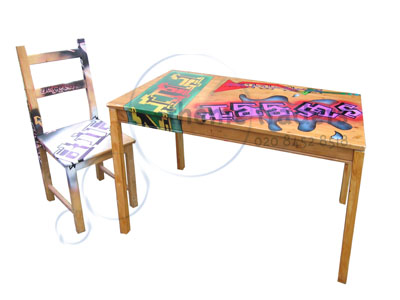Graffiti tables and chairs Props, Prop Hire