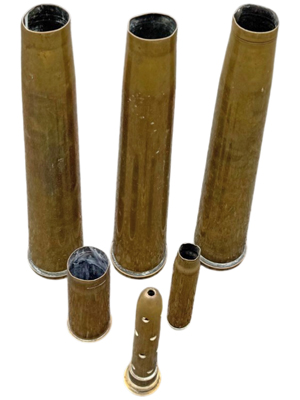 Large Brass Military Gun Shell Cases Ammunition Props, Prop Hire