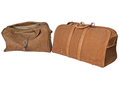 Period Canvas and Pvc Holdall Valises Props, Prop Hire