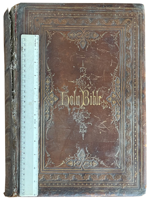 Massive Leather Bound 1870 Bible (Weathered) Gold Leaf Props, Prop Hire