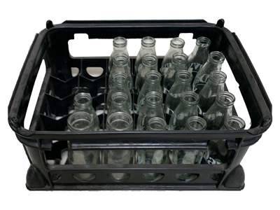 Milk Crate with Half Pint Bottles Props, Prop Hire