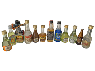 Miniature Spirits Bottles (Full) Props, Prop Hire