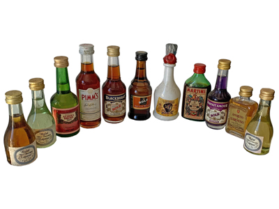 Miniature Spirits Bottles Props, Prop Hire