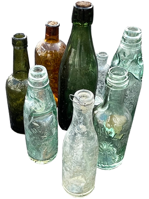 Assorted Glass Vintage Bottles Props, Prop Hire