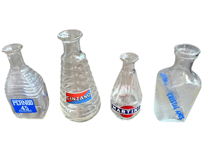 Vintage French Glass Drinks Bottles Props, Prop Hire