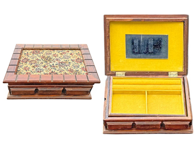 Antique Embroidered Jewellery Box Props, Prop Hire