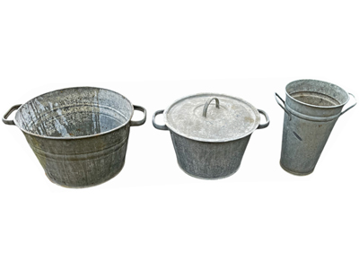 Galvanised Rustic Farm Pails Buckets Tubs Pots Props, Prop Hire