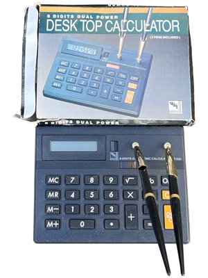 Retro Desktop Calculator with Pens Props, Prop Hire