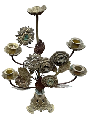 Ornate Antique Brass Floral Detail Candelabra Props, Prop Hire