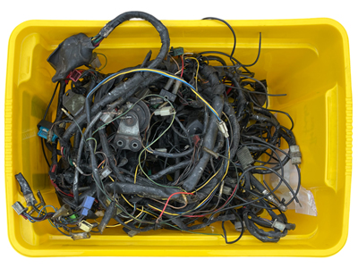 Box of Motorbike and Car Wiring Looms Props, Prop Hire