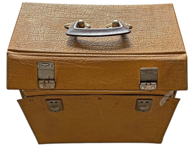 Vintage Mustard Case of Vinyl LPs Props, Prop Hire