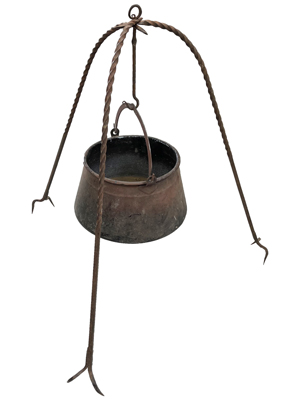 Ancient Metal Cauldron On Iron Stand Props, Prop Hire