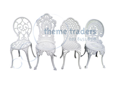White Metal Garden Chairs Props, Prop Hire