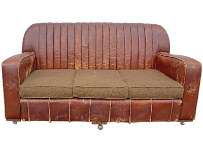 Distressed Leather Character Sofa Props, Prop Hire