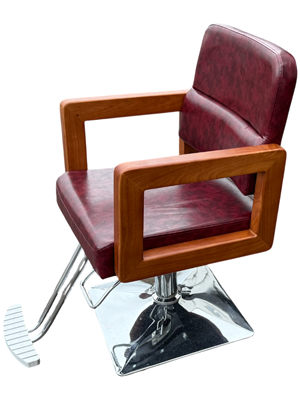 Burgundy and Wood Hairdresser Stylist Chair Props, Prop Hire