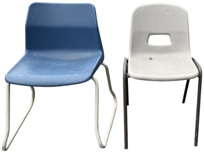 Random Weathered Retro Plastic Chairs Props, Prop Hire