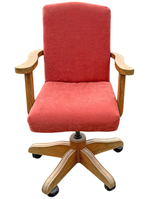 Orange Retro Velveteen and Hardwood Office Chair on Castors Props, Prop Hire