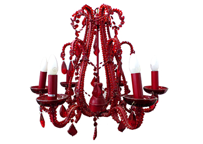 Red Glass Chandelier Props, Prop Hire