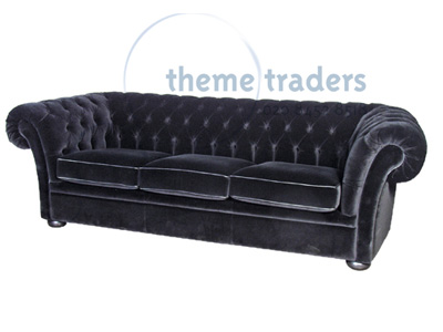 3 Seater Chesterfields Black Velvet Props, Prop Hire