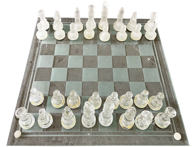 Glass Chess Set Props, Prop Hire