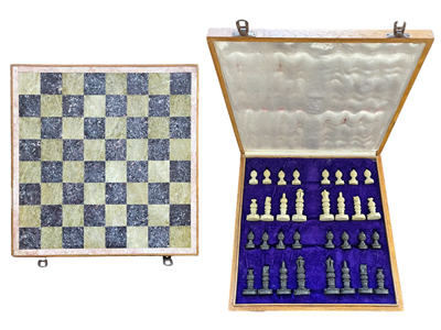 Premium Antique Chess Set In Board Box Props, Prop Hire
