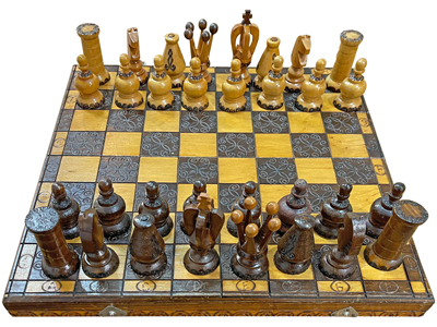 Boxed Carved Chess Set Props, Prop Hire