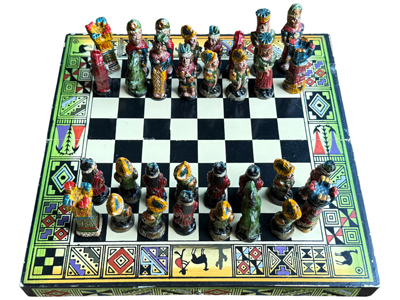 Ancient Chess Set Handpainted Figures Props, Prop Hire