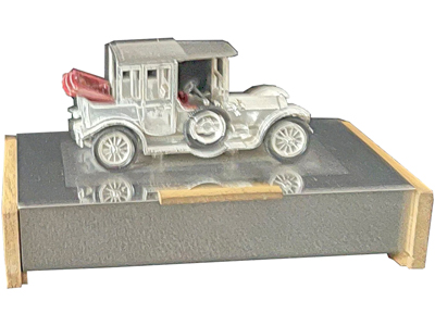 Silver Metal and Wood Retro Car Vehicle Cigarette Box Props, Prop Hire