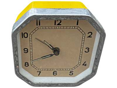 Yellow Tin Retro Octagonal Clock Props, Prop Hire