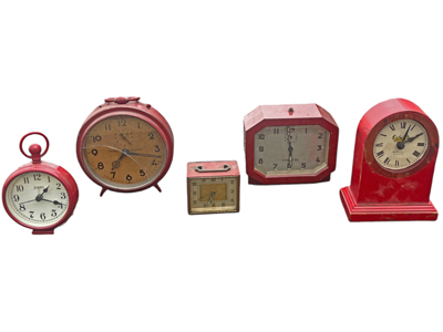 Red Clocks Assorted Props, Prop Hire