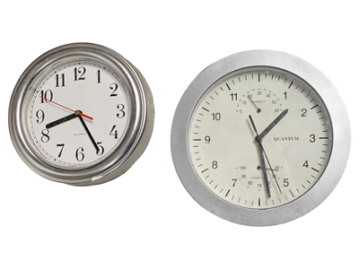 Silver Wall Clocks Props, Prop Hire