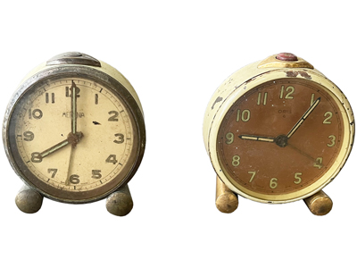 Vintage Travel Swiss Alarm Clocks Props, Prop Hire