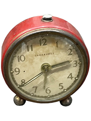 Red Ingersoll Travel Alarm Clock Vintage Props, Prop Hire