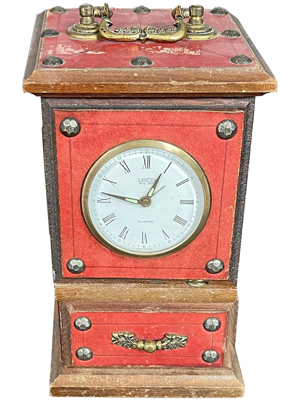 Red Brown Carriage Clock With Secret Compartment Props, Prop Hire