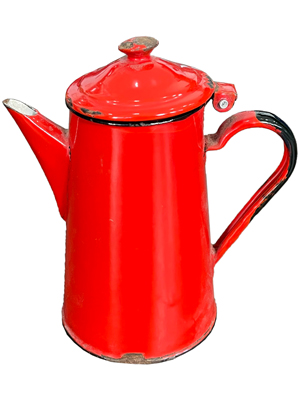 Retro Red Enamel Coffee Pot Props, Prop Hire