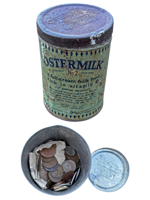 Vintage Coins in Product Tin Props, Prop Hire