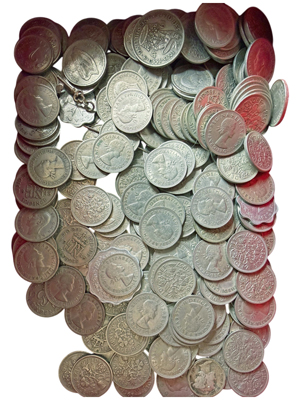 6D Six Pence Silver British Coins Props, Prop Hire