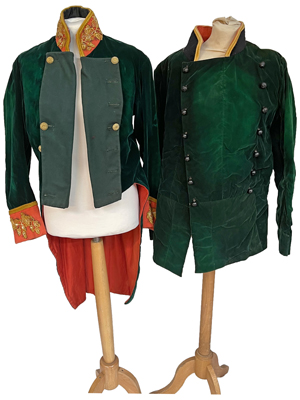 Sadlers Wells Green Woolen Footmen Tail Coats Props, Prop Hire