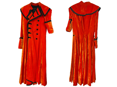 Orange Velvet Highwayman Crier Coat Props, Prop Hire