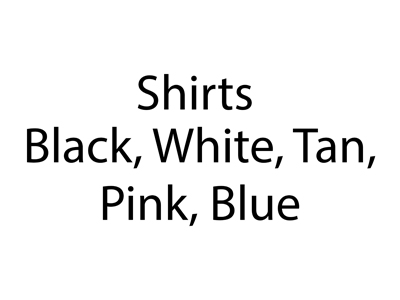 Shirts Black White Tan Pink Blue Props, Prop Hire