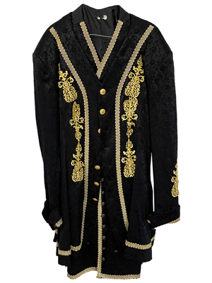 Black Brocade Footman Costumes With Long Waistcoats Props, Prop Hire