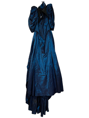 Blue Satin Boned Ball Dress Boned Props, Prop Hire