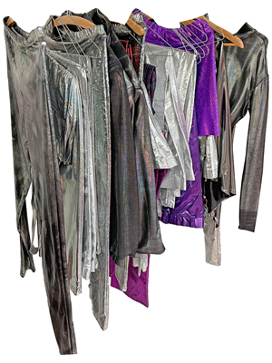 Silver Space Glitzy Holographic Metallic Skirts Jackets Suits Props, Prop Hire