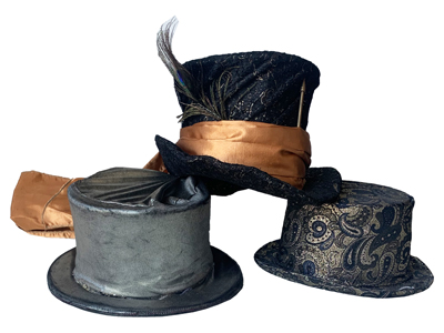 Brocade and Metallic Quality Top Hats Props, Prop Hire