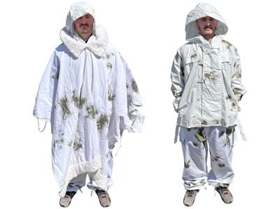 Arctic Snow Military Camouflage Outfit With Cape Props, Prop Hire